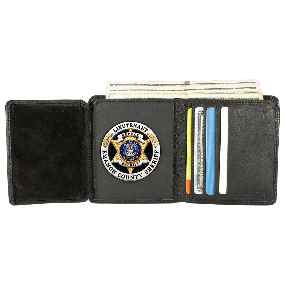 Leather Department of Corrections Officer Bi-Fold Black Badge Wallet